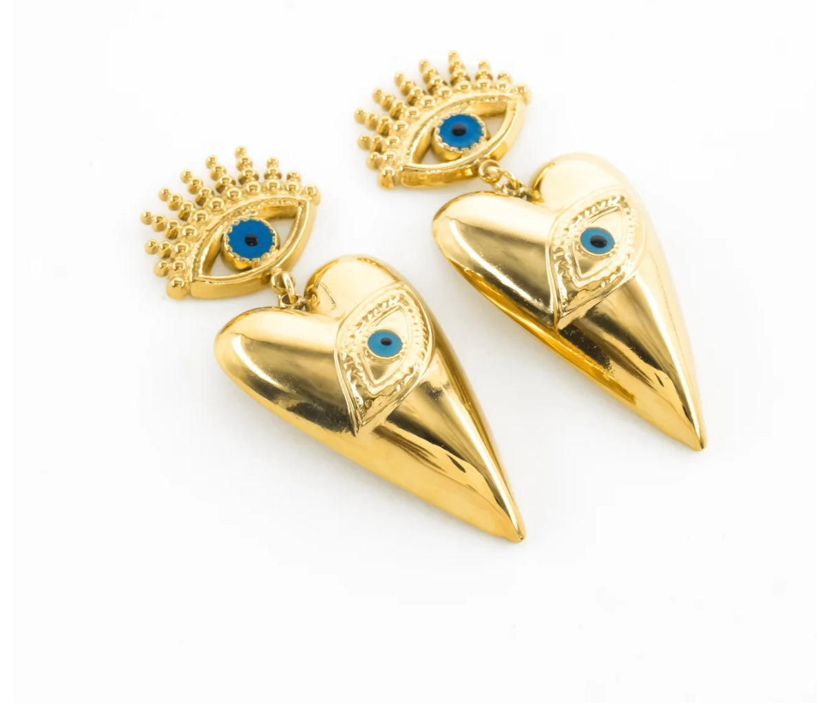 Blue Evil Eye Heart Drop Earrings