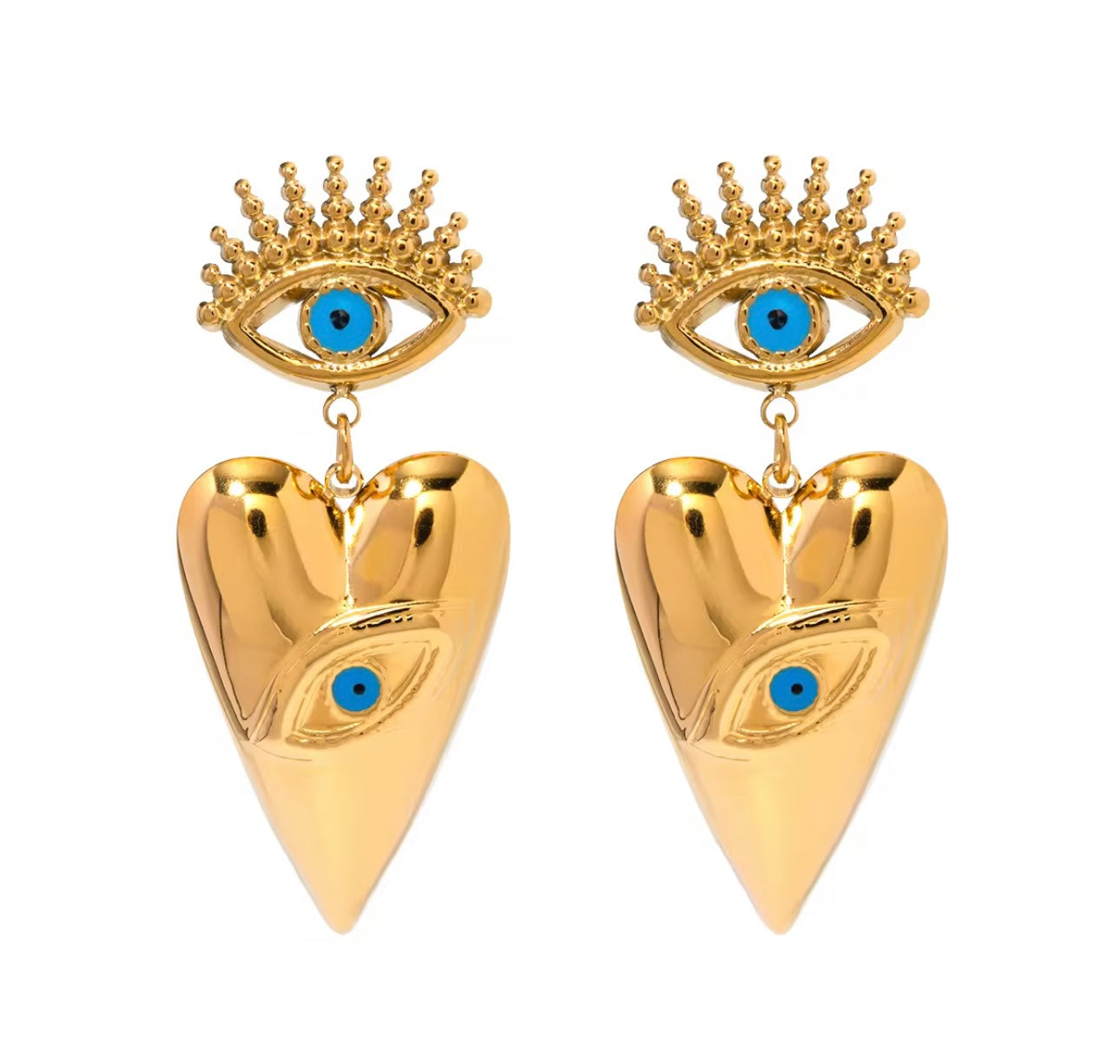 Blue Evil Eye Heart Drop Earrings