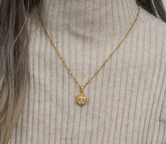 Sunburst Evil Eye Dainty Pendant Necklace
