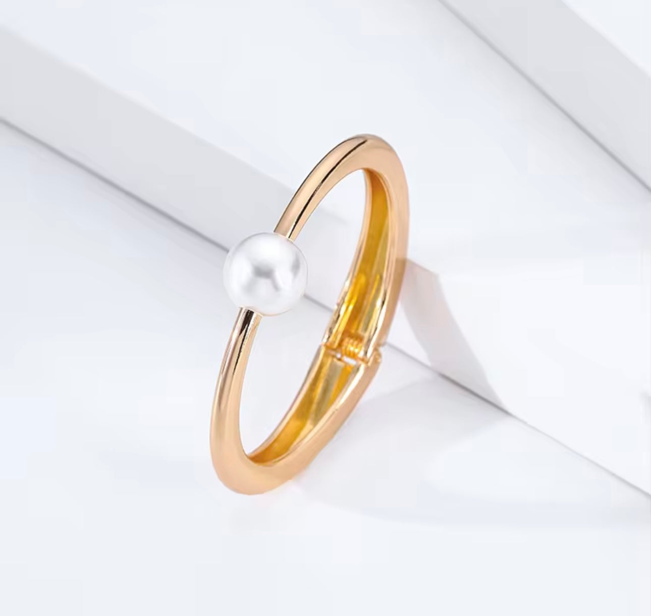 Gold Cuff Pearl Bangle Bracelet