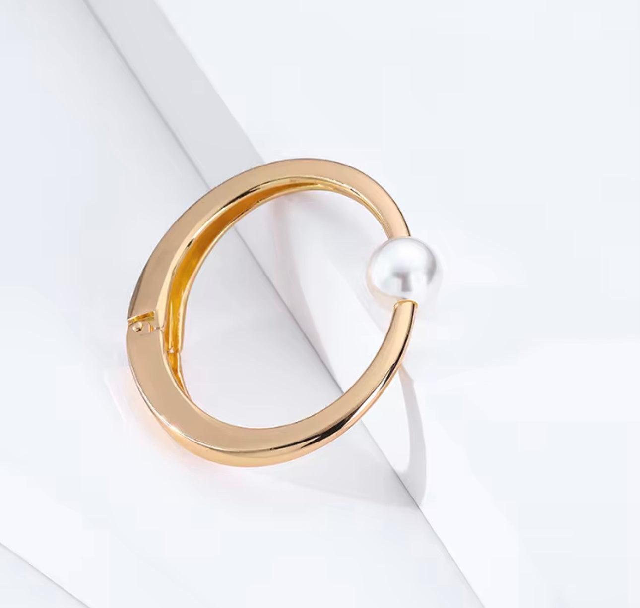 Gold Cuff Pearl Bangle Bracelet