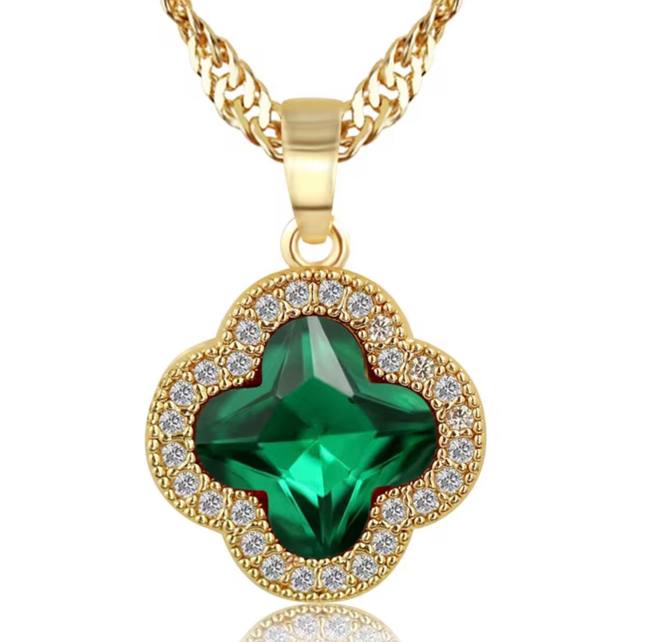 Lucky Star Green Clover Pendant Necklace