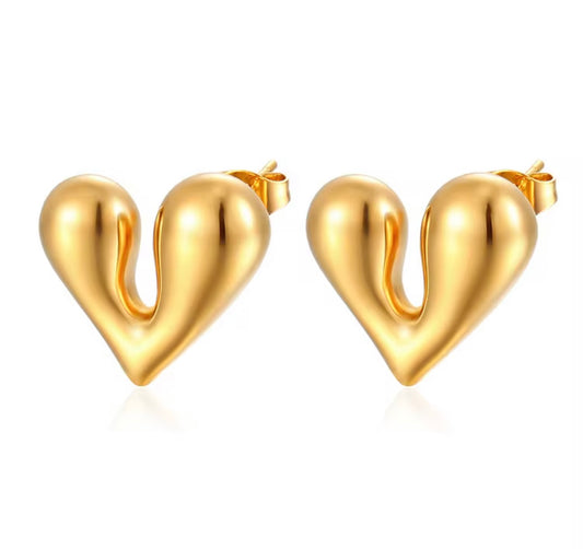 Retro Shaped Gold Heart Earrings
