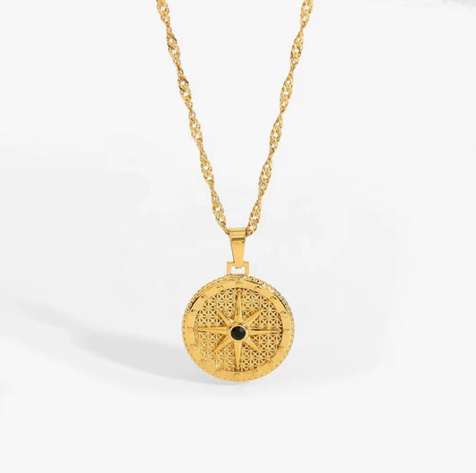 Gold Compass Pendant Necklace