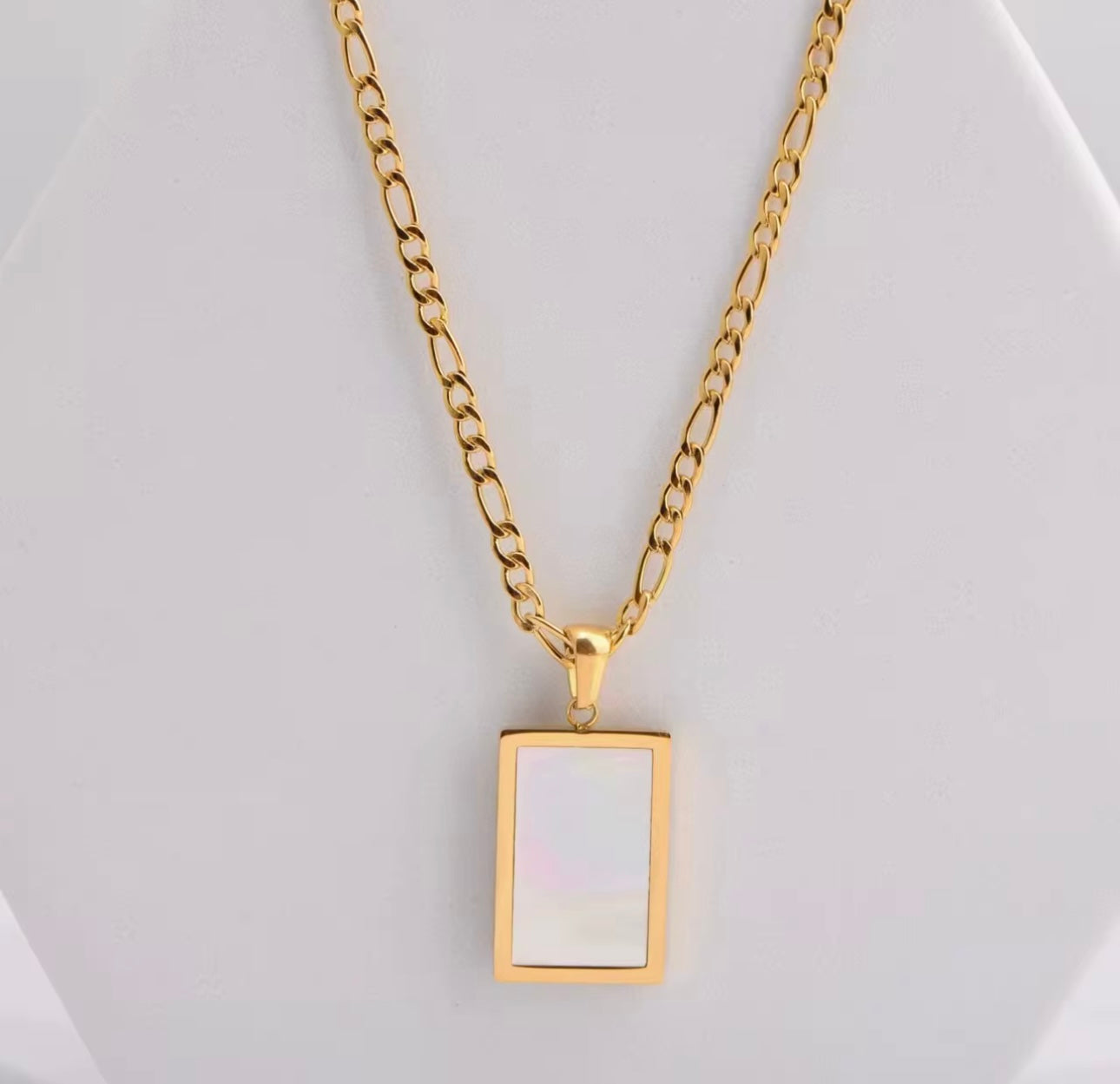 Gold Pearl Shell Rectangular Pendant Necklace