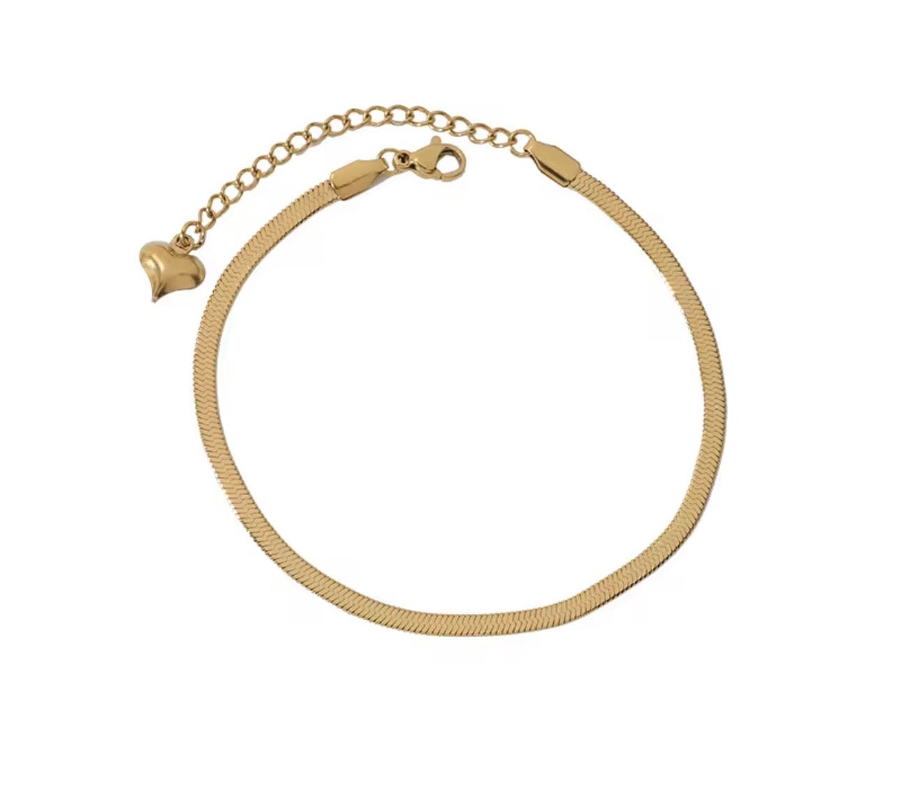 Heart Charm Gold Chain Anklet