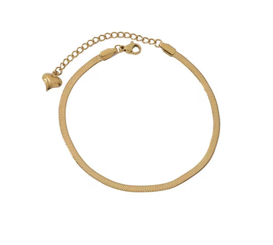 Heart Charm Gold Chain Anklet