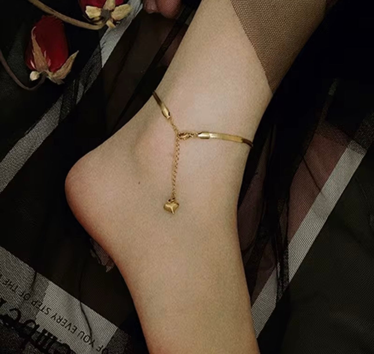 Heart Charm Gold Chain Anklet
