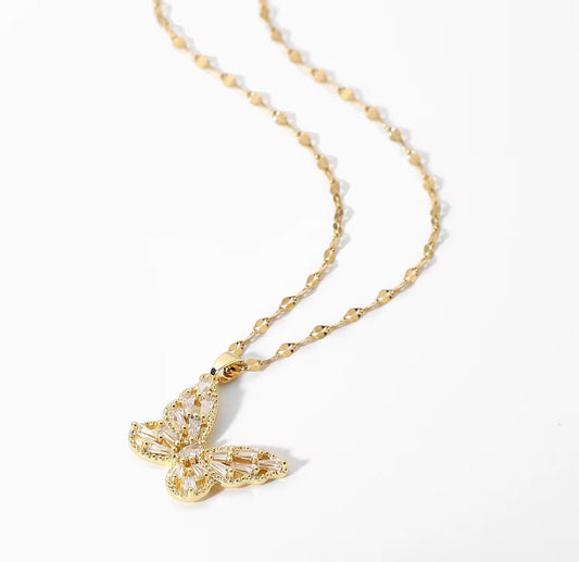 Glow Butterfly Gold Pendant Necklace