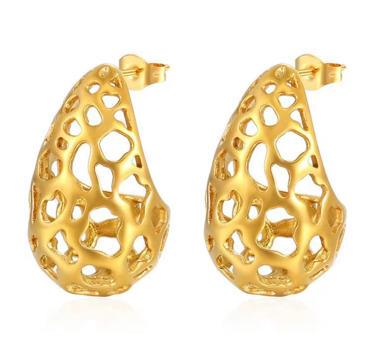 Hollow Teardrop Gold Earrings