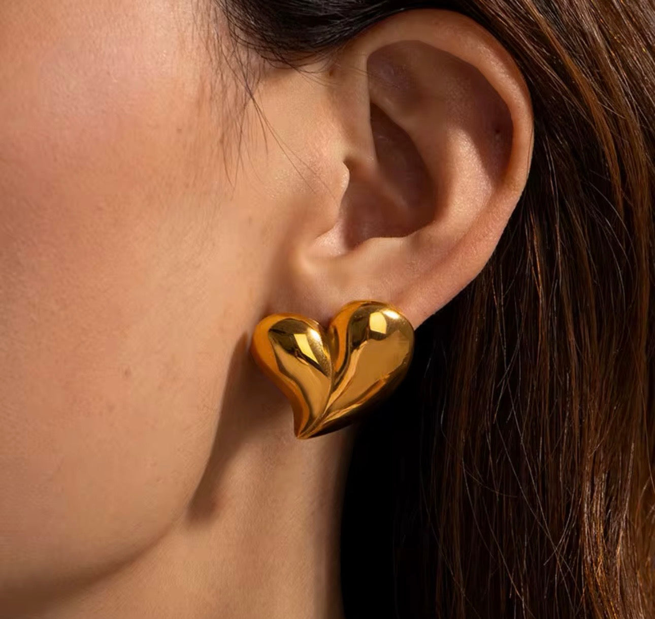 Chunky Gold Heart Stud Earring