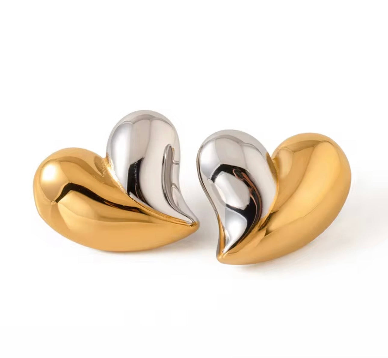 Chunky Two-Tone Love Heart Stud Earring
