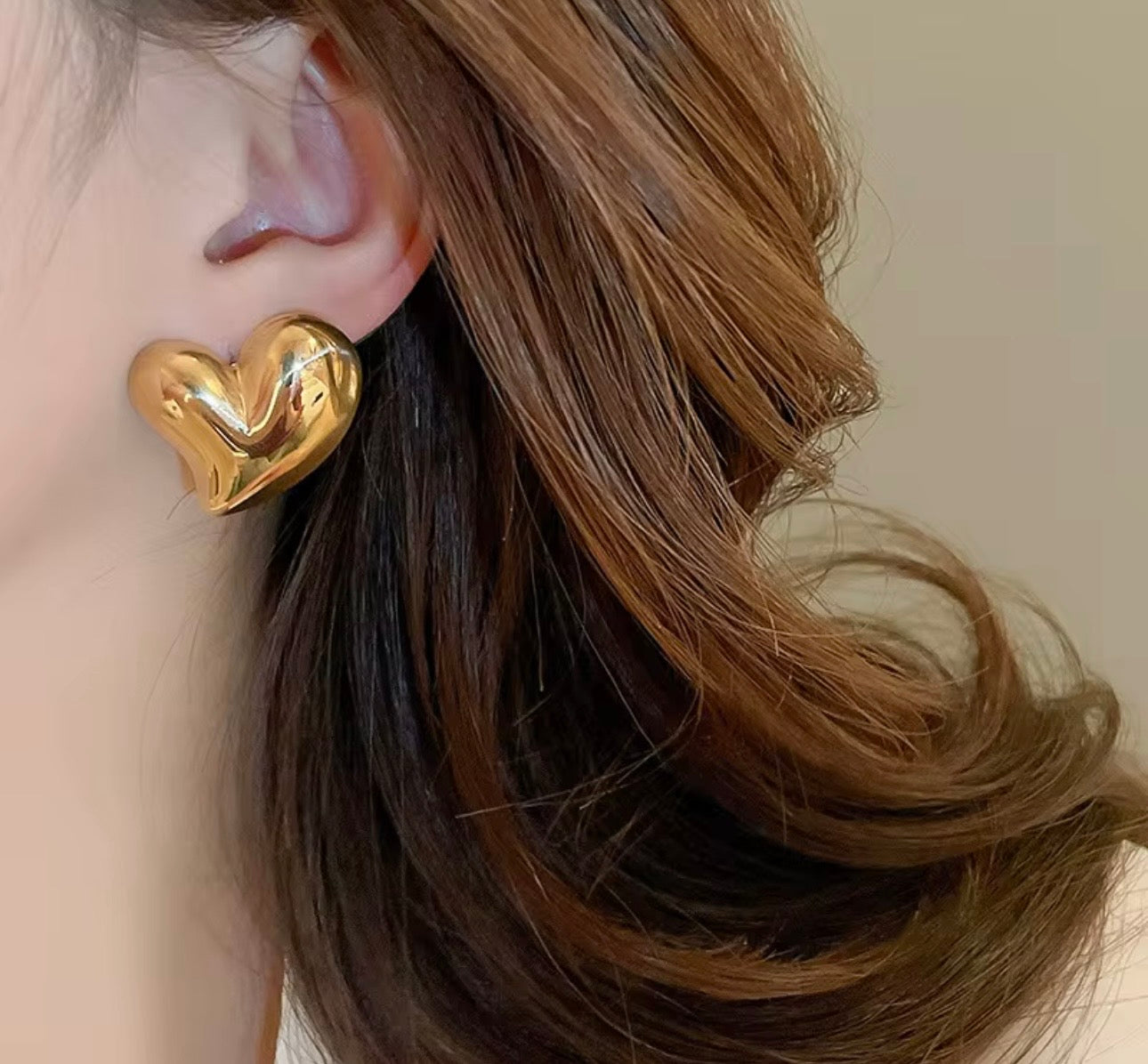 Chunky Gold Heart Stud Earring