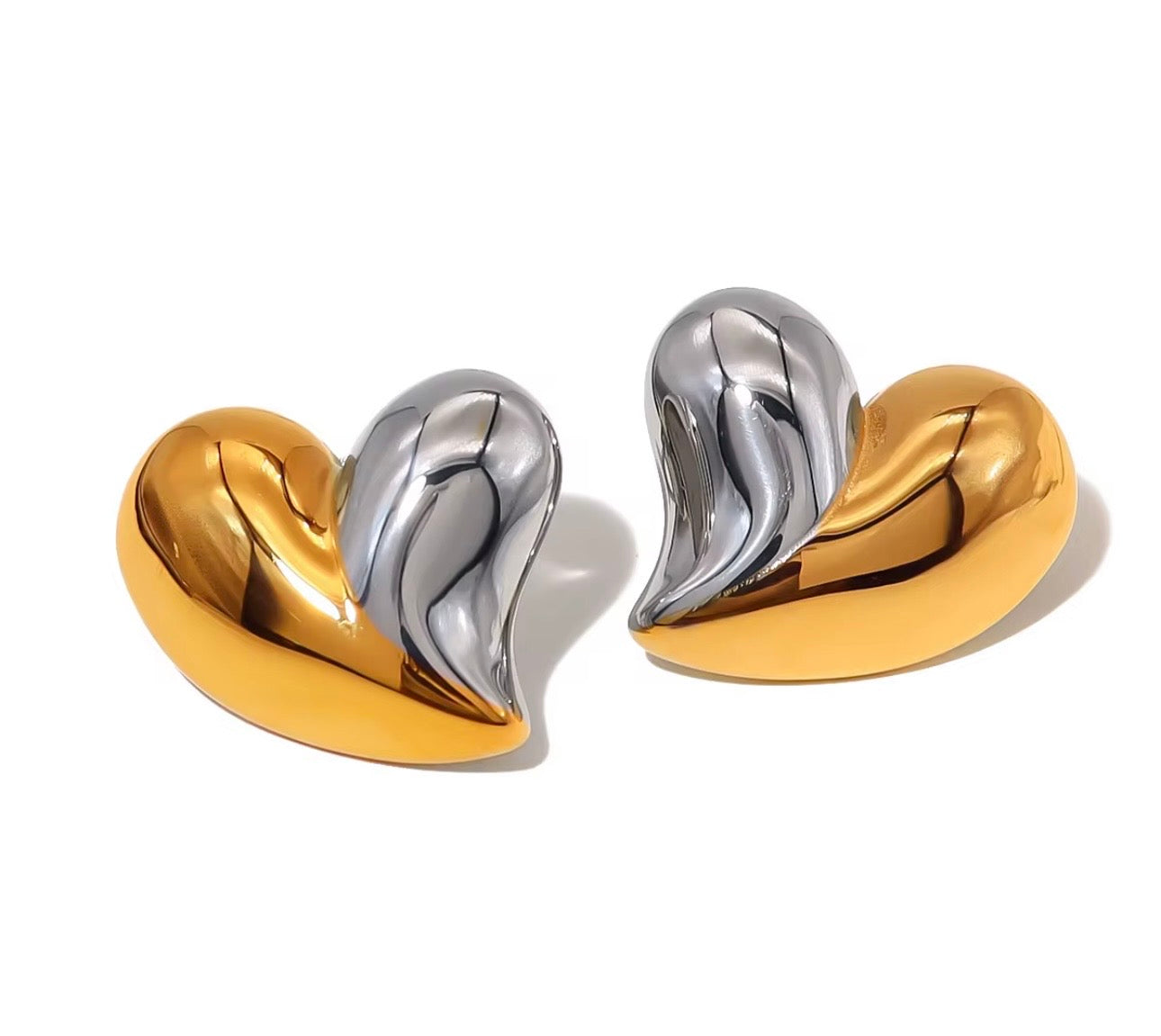 Chunky Two-Tone Love Heart Stud Earring