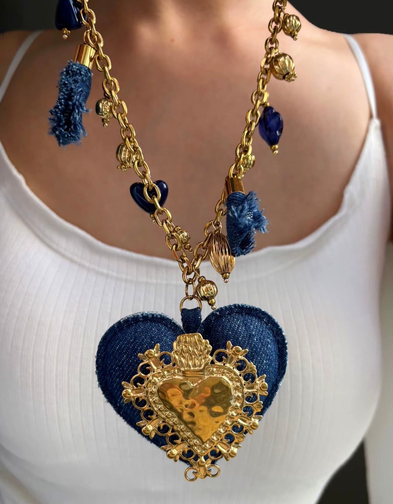 Midnight Sacred Heart Statement Necklace