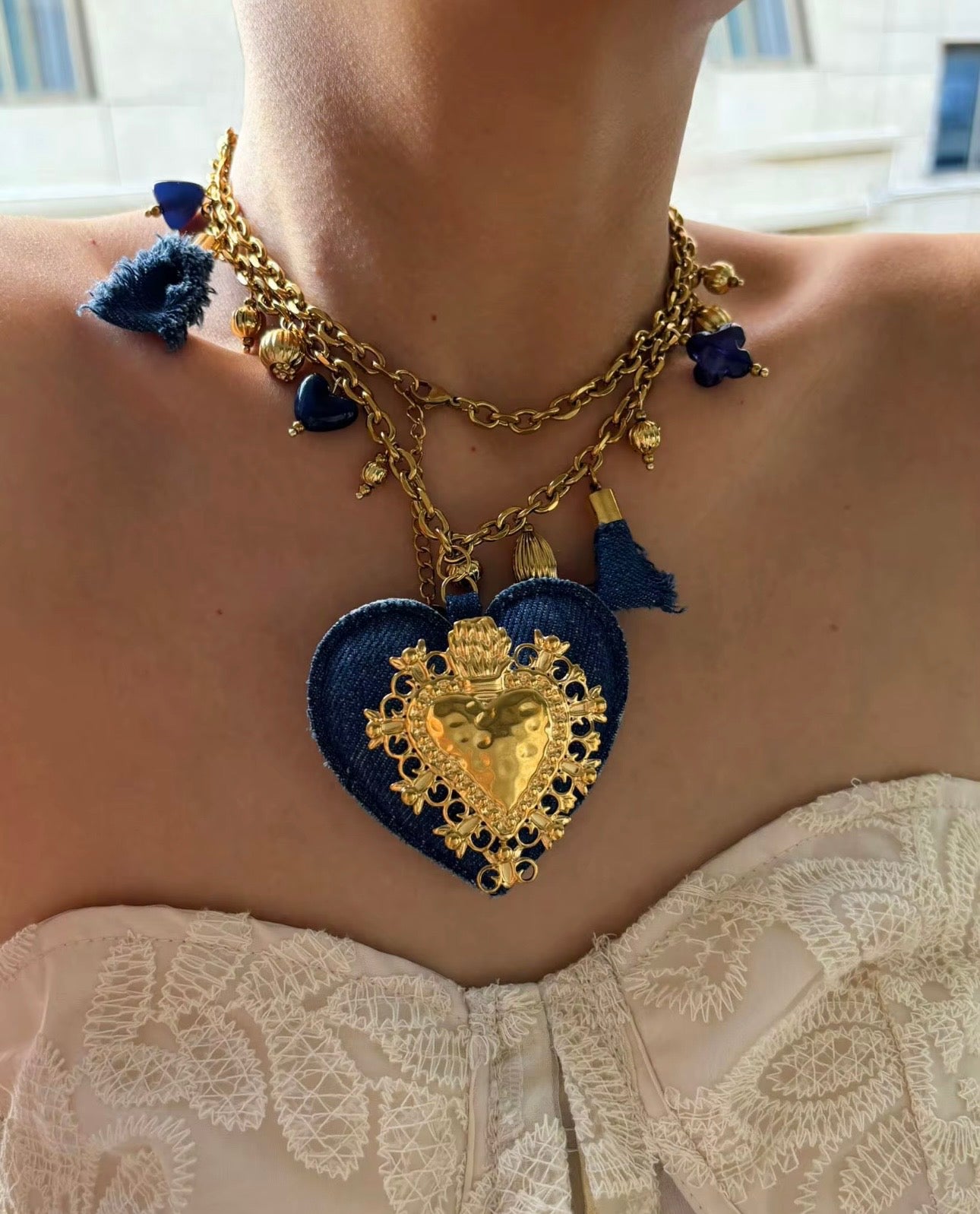 Midnight Sacred Heart Statement Necklace