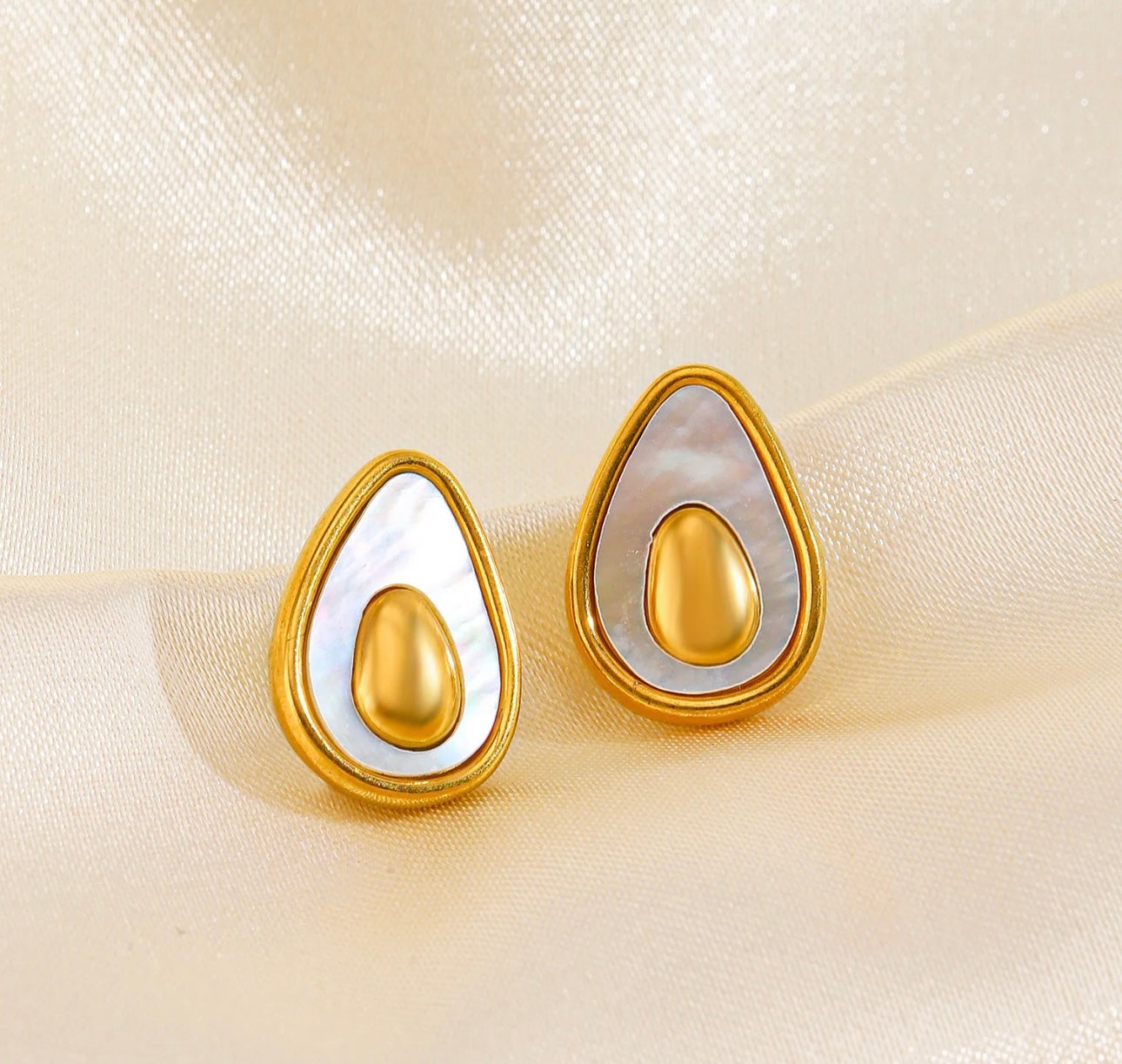 Gold Avocado Mother of Pearl Earring