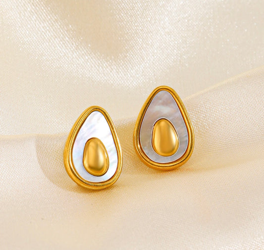Gold Avocado Mother of Pearl Earring