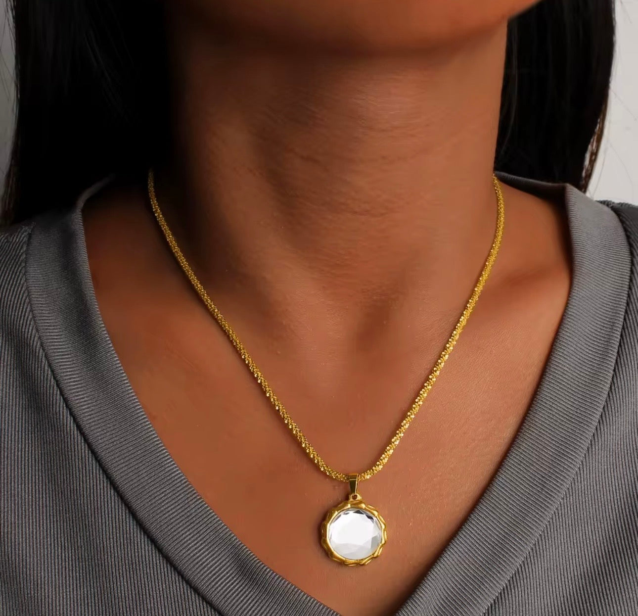 Designer Inspired Gold Mirror Pendant Necklace