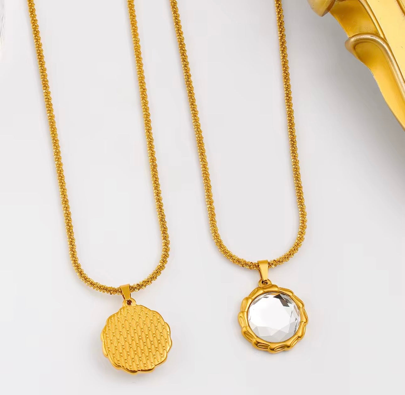 Designer Inspired Gold Mirror Pendant Necklace