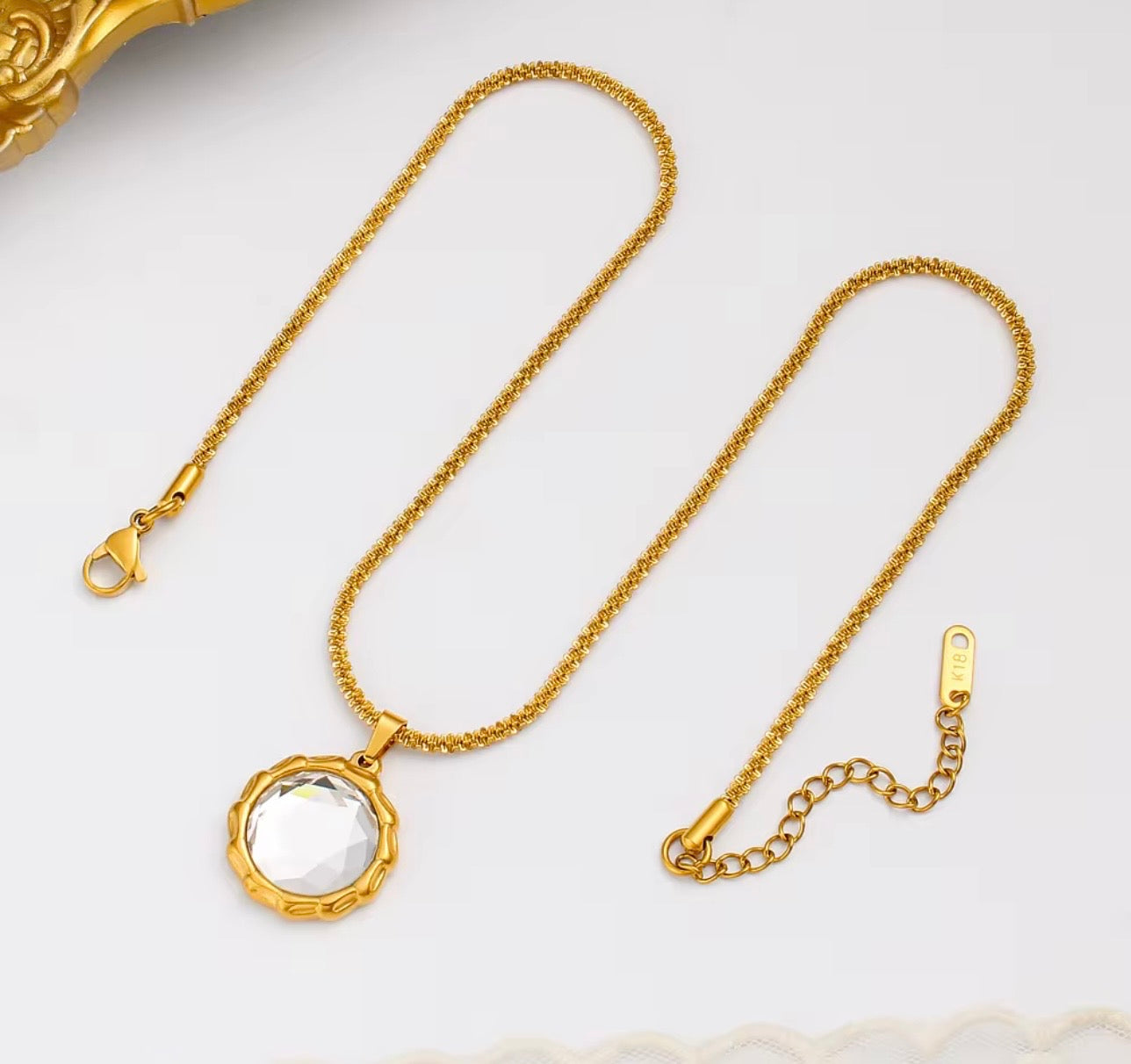 Designer Inspired Gold Mirror Pendant Necklace