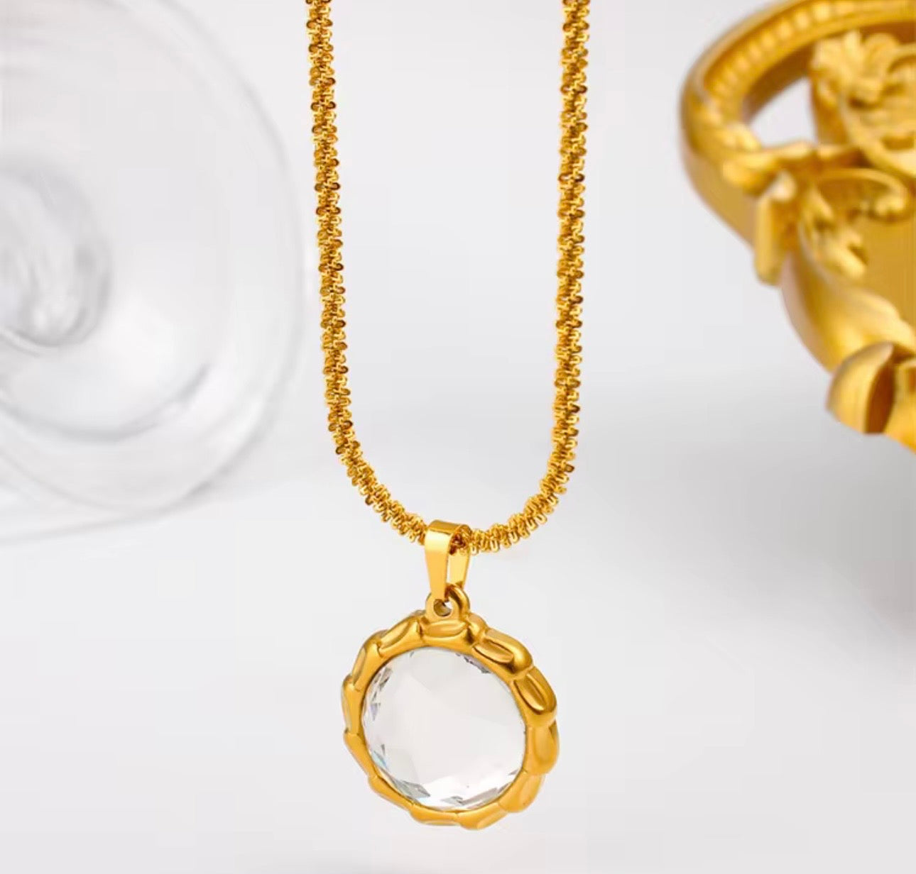 Designer Inspired Gold Mirror Pendant Necklace