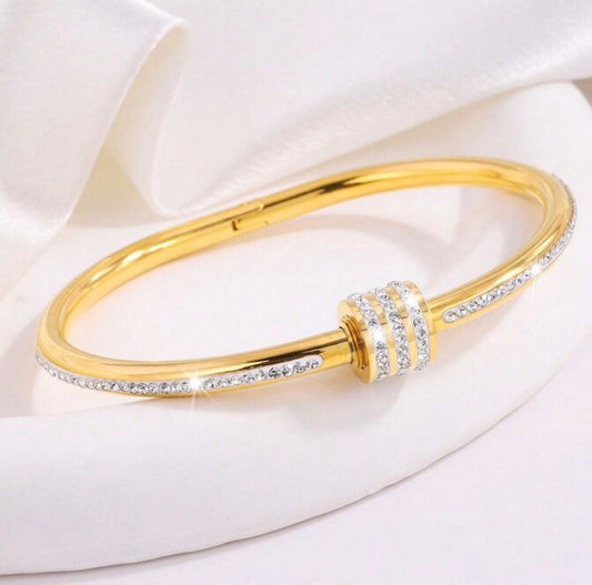 Luxury Statement Triple Row Bangle - Gold Filled