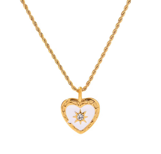 White Quartz Heart Diamond Necklace