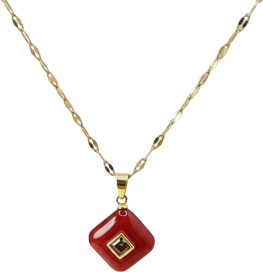 Red Aura Amazonite Pendant Necklace